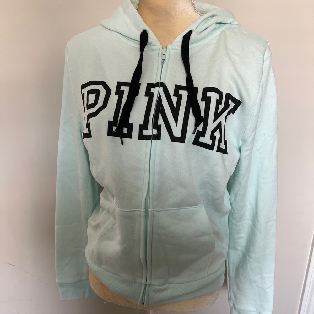 Victoria Secret PINK Light Green Graphic Logo Hoodie Size Medium